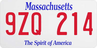 MA license plate 9ZQ214
