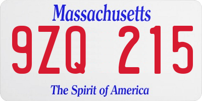 MA license plate 9ZQ215