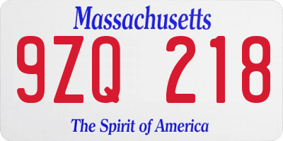 MA license plate 9ZQ218