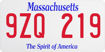 MA license plate 9ZQ219