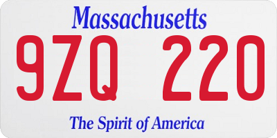MA license plate 9ZQ220