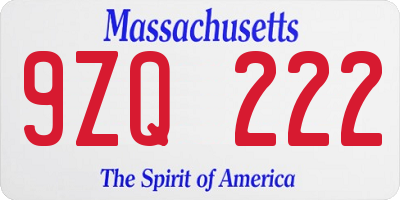 MA license plate 9ZQ222