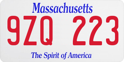 MA license plate 9ZQ223