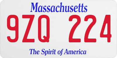 MA license plate 9ZQ224