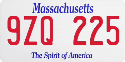 MA license plate 9ZQ225