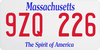 MA license plate 9ZQ226