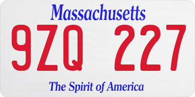 MA license plate 9ZQ227