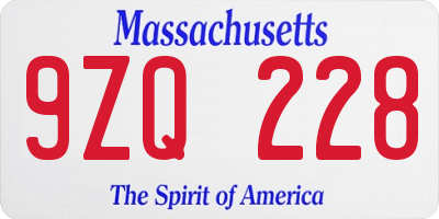 MA license plate 9ZQ228