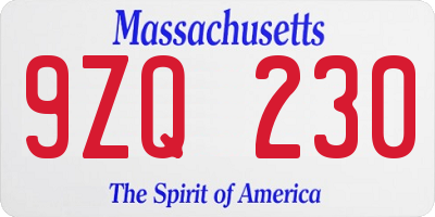MA license plate 9ZQ230