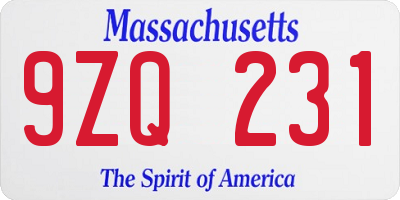MA license plate 9ZQ231