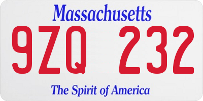 MA license plate 9ZQ232