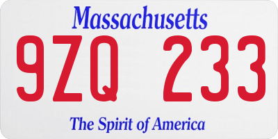 MA license plate 9ZQ233