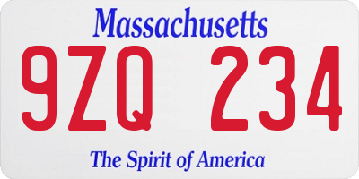 MA license plate 9ZQ234