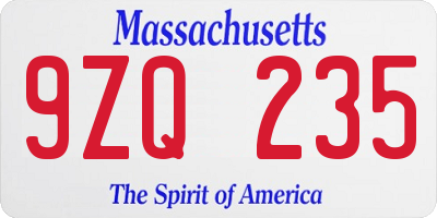 MA license plate 9ZQ235