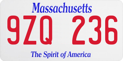 MA license plate 9ZQ236