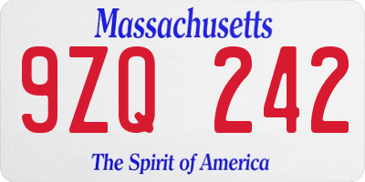 MA license plate 9ZQ242
