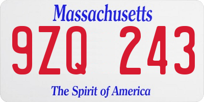 MA license plate 9ZQ243