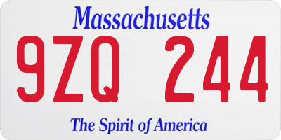 MA license plate 9ZQ244