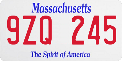 MA license plate 9ZQ245
