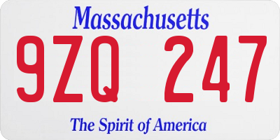 MA license plate 9ZQ247