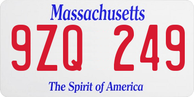 MA license plate 9ZQ249