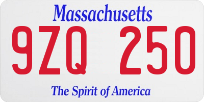 MA license plate 9ZQ250