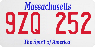 MA license plate 9ZQ252