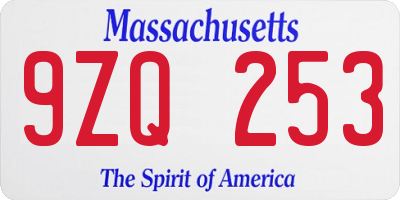 MA license plate 9ZQ253