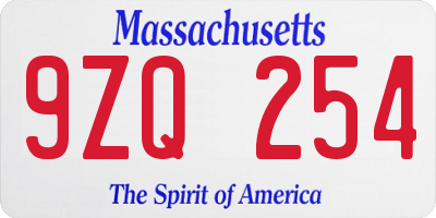 MA license plate 9ZQ254