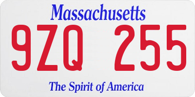 MA license plate 9ZQ255