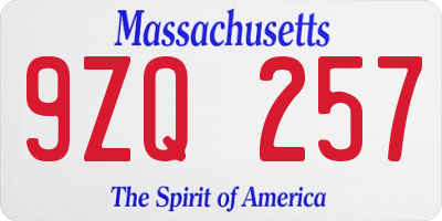 MA license plate 9ZQ257