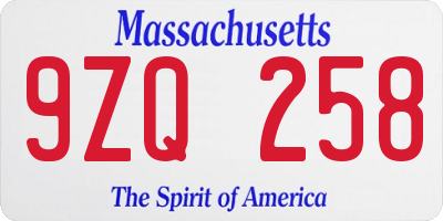 MA license plate 9ZQ258