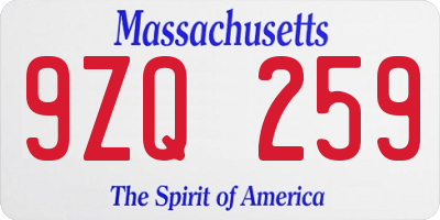 MA license plate 9ZQ259
