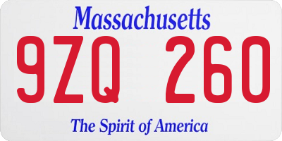 MA license plate 9ZQ260