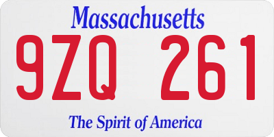 MA license plate 9ZQ261