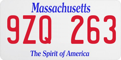 MA license plate 9ZQ263