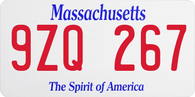 MA license plate 9ZQ267