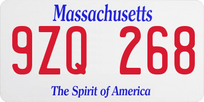 MA license plate 9ZQ268