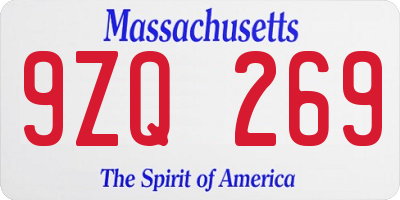 MA license plate 9ZQ269