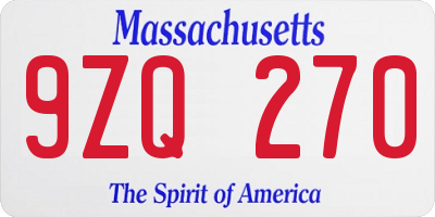 MA license plate 9ZQ270