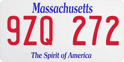 MA license plate 9ZQ272
