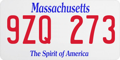 MA license plate 9ZQ273