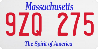 MA license plate 9ZQ275