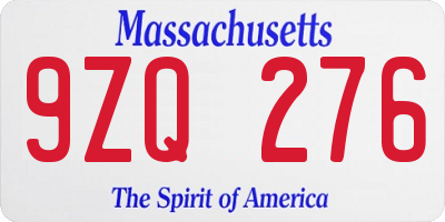 MA license plate 9ZQ276