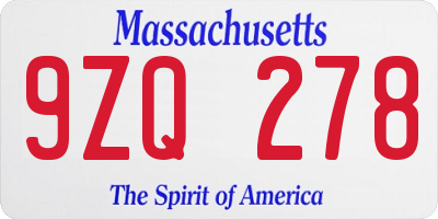 MA license plate 9ZQ278