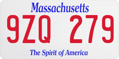 MA license plate 9ZQ279