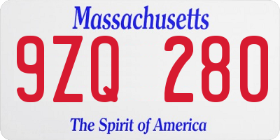 MA license plate 9ZQ280