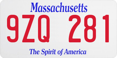 MA license plate 9ZQ281