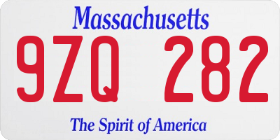 MA license plate 9ZQ282