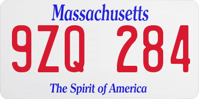 MA license plate 9ZQ284